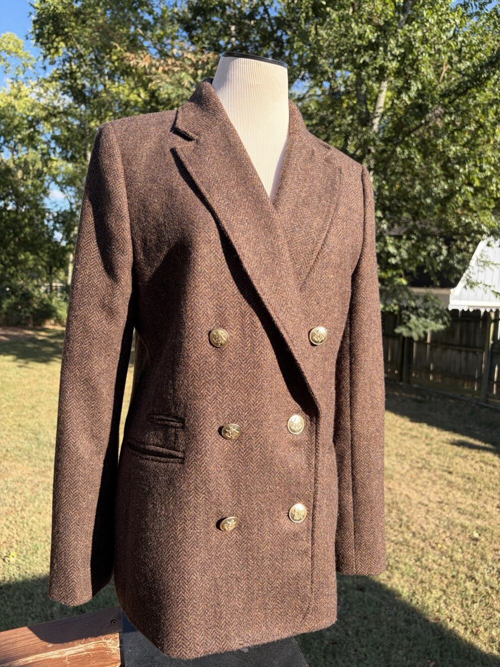 J.Crew Blazer Size 10 Bristol Wool Double Breasted Brown Herringbone Tweed Moon